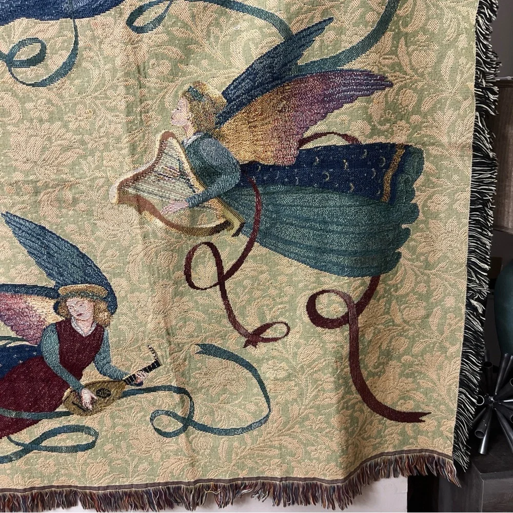 VINTAGE 80’s Mary Engelbreit Angelic Holiday Throw Blanket